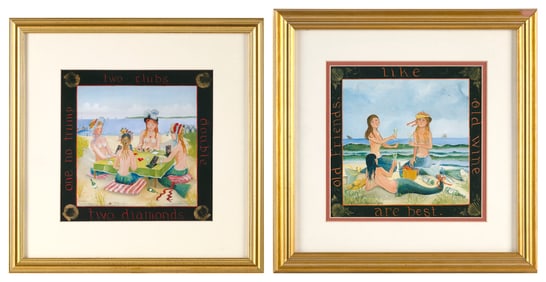 ELIZABETH MUMFORD (Massachusetts, 1950-2020), Pair of beach scenes with mermaids:, Photolithographs,