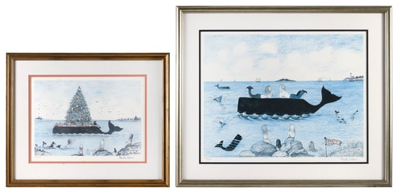 MARTHA FARHAM CAHOON (Massachusetts, 1905-1999), Two scenes of mermaids and whales
