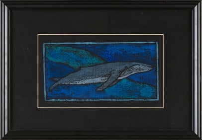 BRIAN LARKIN (Rhode Island/Massachusetts, 20th Century), "Humpback Whale #3"., Black-line woodcut,