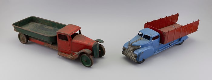 TWO PRESSED STEEL TRUCKS Circa 1930 Lengths 20" and 22".