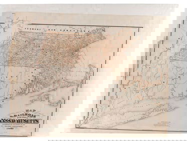 "MAP OF THE RAILROADS OF THE STATE OF MASSACHUSETTS" Dated 1882 Sheet 28" x 35". Unframed.