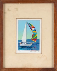 LITHOGRAPH OF A SAILBOAT Circa 1992 5.25" x 4" sight. Framed 10.5" x 8.75".