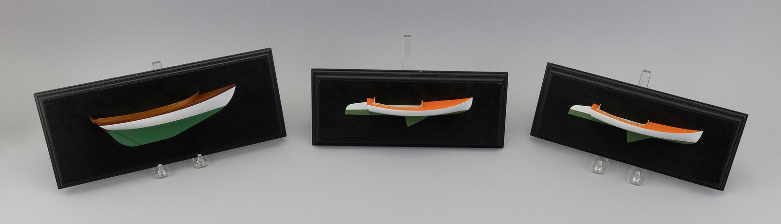 THREE MARSOM B. PRATT MOUNTED HALF HULL MODELS Massachusetts, 1923-2009 Largest backboard 5.5" x (1 of 2)