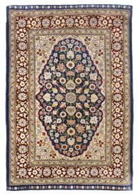 FINELY KNOTTED SILK HEREKE MAT 20th Century 2'1 x 3'1".