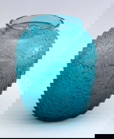 LALIQUE "BICHES" TURQUOISE GLASS VASE France, 20th Century Height 7".