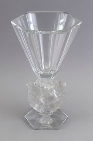 LALIQUE "MESANGES" CRYSTAL VASE France, 20th Century Height 12". Width across top 7".