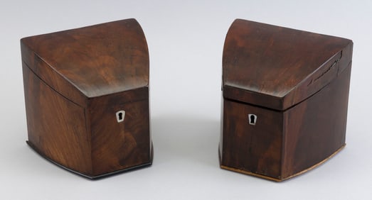 PAIR OF ENGLISH MAHOGANY SPOON BOXES 19th Century Heights 5.5". Widths 5.5". Depths 5".