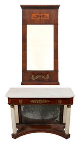 NEO-CLASSICAL PIER TABLE AND PILLAR MIRROR Early to Mid-19th Century Table height 31". Total height