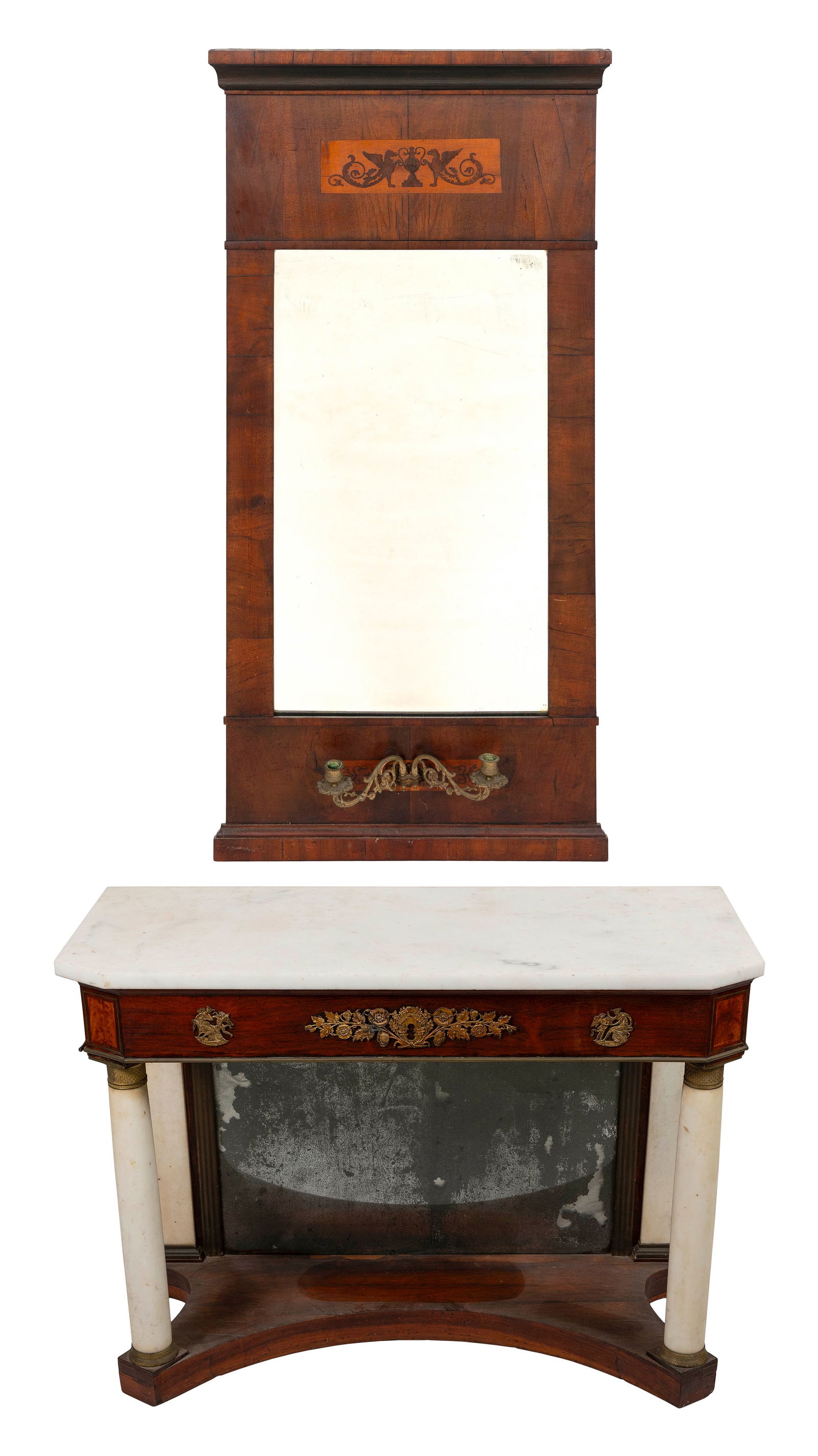 NEO-CLASSICAL PIER TABLE AND PILLAR MIRROR Early to Mid-19th Century Table height 31". Total height (1 of 9)