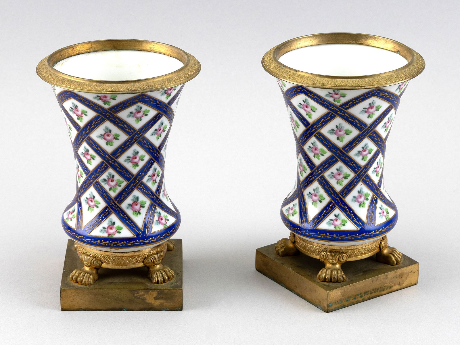 PAIR OF SAMSON ET CIE GILT BRONZE-MOUNTED PORCELAIN VASES France, Late 19th Century Heights 6.25". (1 of 2)