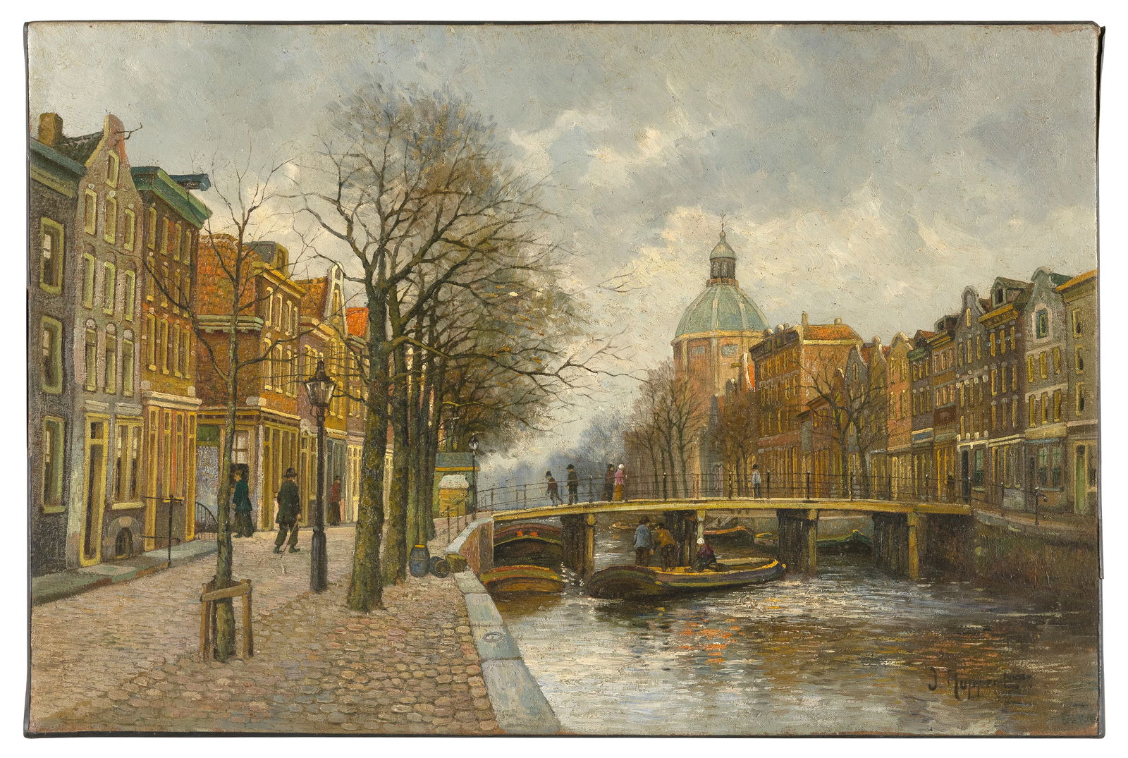 CONTINENTAL SCHOOL (Mid- to Late 19th Century,), City canal., Oil on canvas, 15.5" x 23.5". (1 of 2)