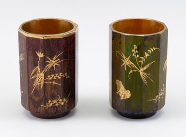 PAIR OF RARE LITHYALINE GLASS BEAKERS Bohemia, Late 19th Century Heights 4.875". Diameters 3.125".