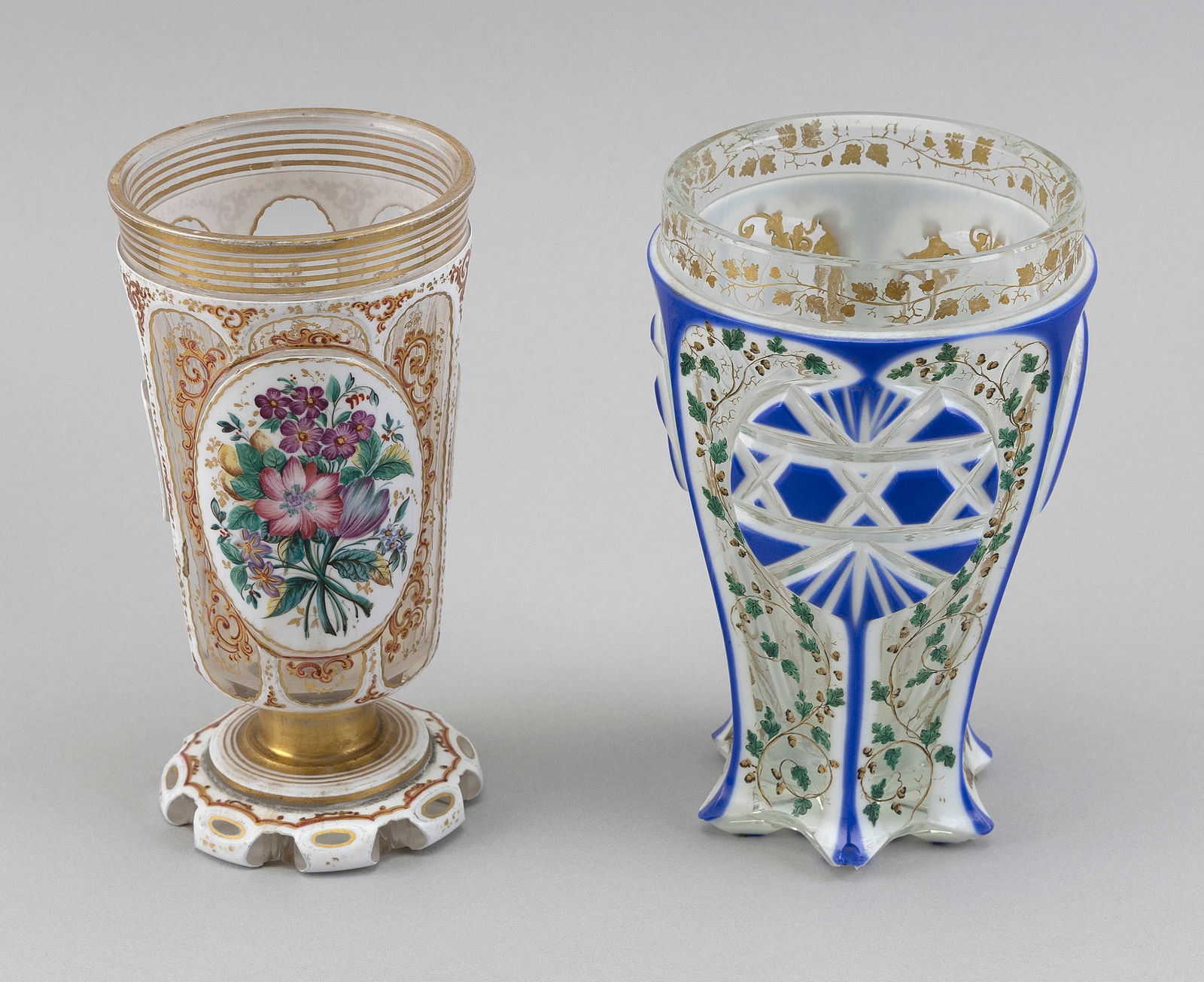 TWO FINE BOHEMIAN CUT OVERLAY GLASS CUPS 19th Century (1 of 3)