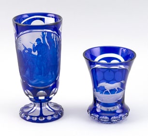 TWO PIECES OF FINE CONTINENTAL COBALT BLUE OVERLAY GLASS Late 19th Century