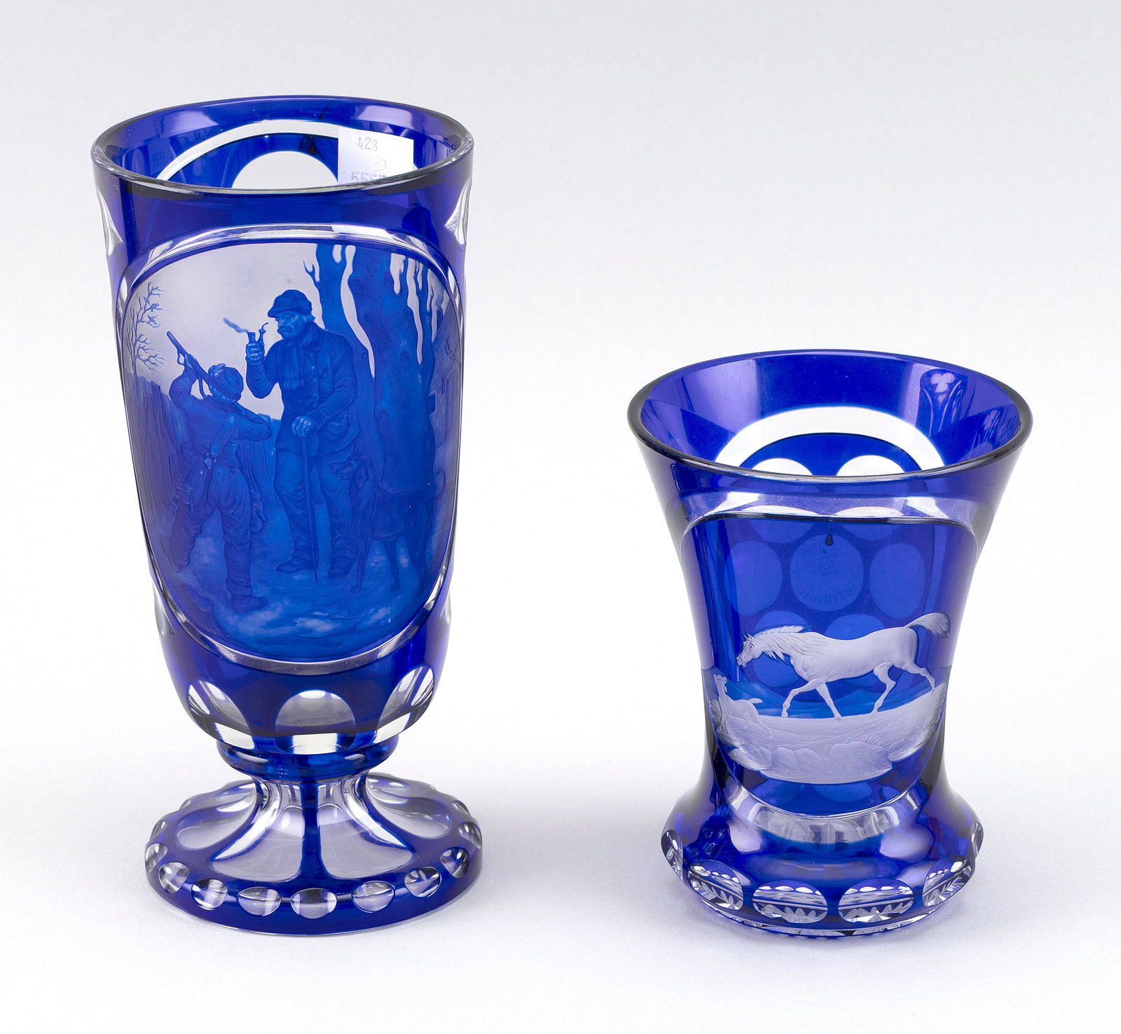 TWO PIECES OF FINE CONTINENTAL COBALT BLUE OVERLAY GLASS Late 19th Century (1 of 4)