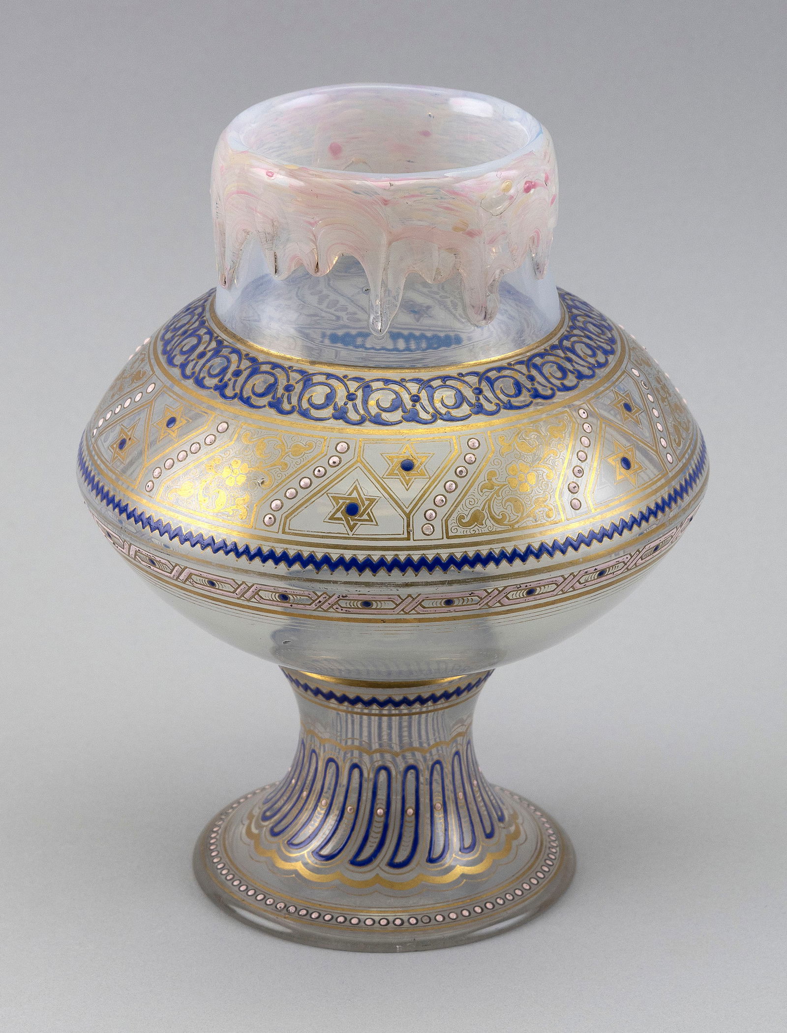 RARE AND UNUSUAL BOHEMIAN FOOTED ART GLASS VASE ATTRIBUTED TO HARRACH OR BROCARD (1 of 3)