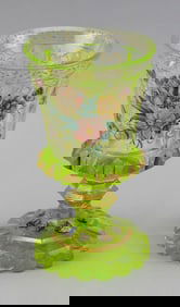 BIEDERMEIER PERIOD BOHEMIAN CUT URANIUM GLASS CHALICE  19th Century Height 7.25". Base diameter