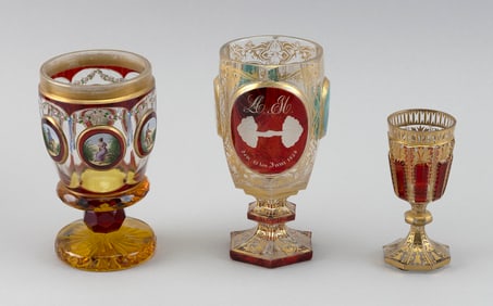 THREE FINE BOHEMIAN BIEDERMEIER WINEGLASSES 19th Century