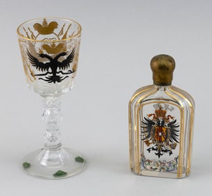 TWO GLASS ITEMS WITH DOUBLE-HEADED EAGLE DECORATION 19th and Early 20th Century