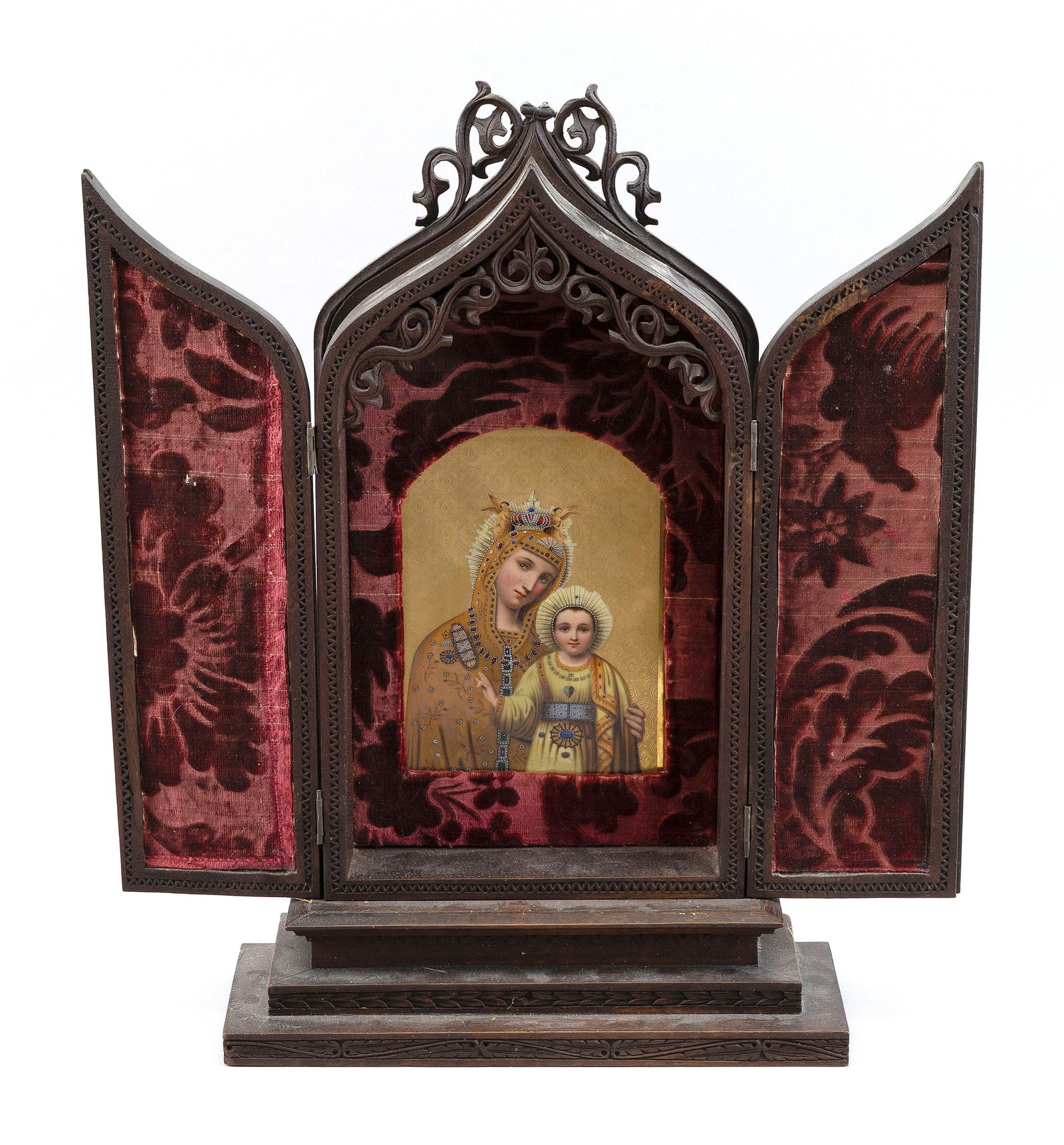 CASED PAINTED PORCELAIN ICON Probably Russia, Second Half of the 19th Century Icon 5.75" x 4" sight. (1 of 3)