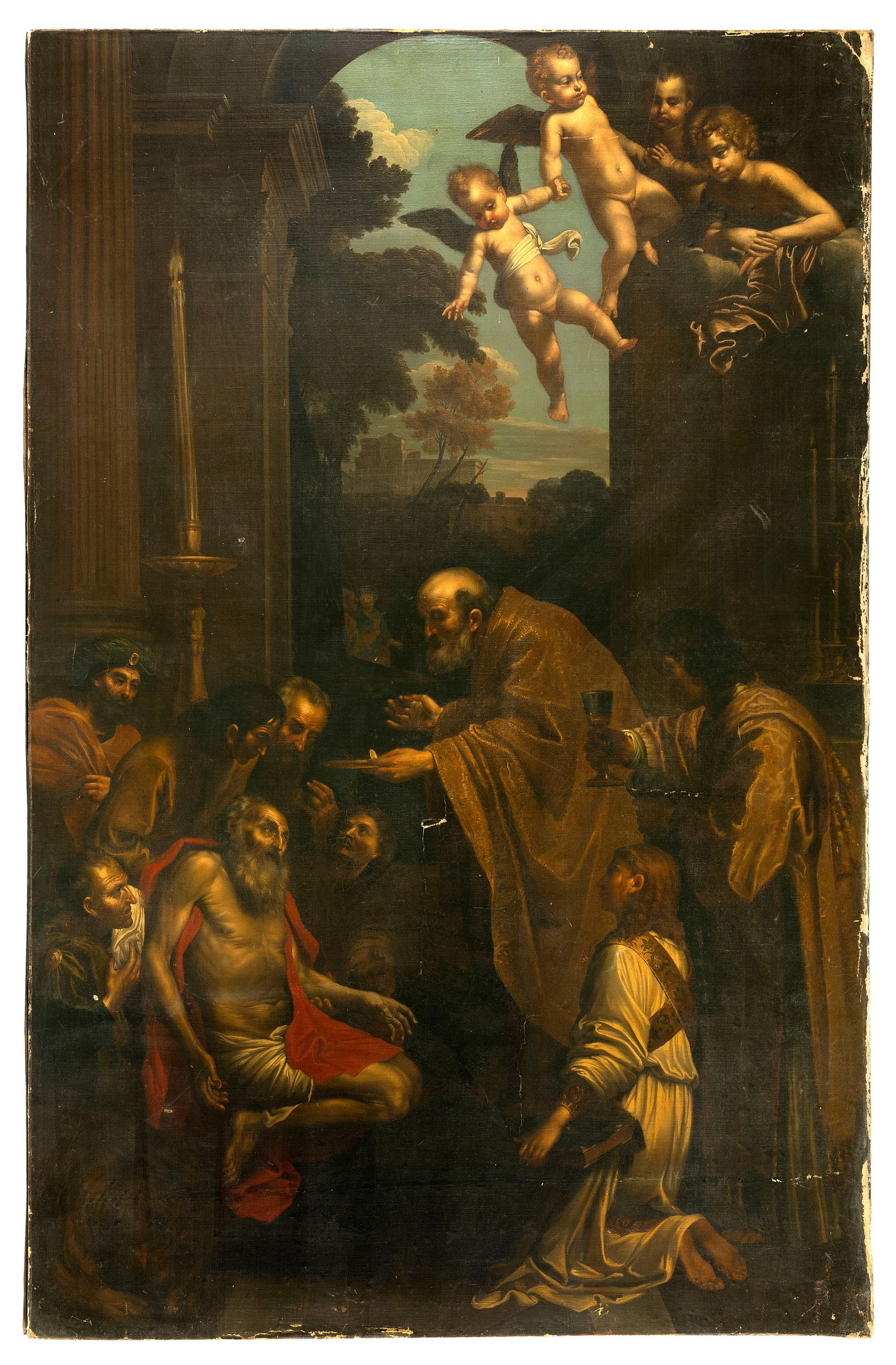 OLD MASTER-STYLE PAINTING 17th Century Oil on canvas, 40" x 62". Unframed. (1 of 2)