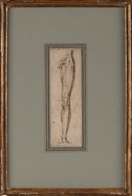 CONTINENTAL SCHOOL , Old Master drawing of a leg., Ink on chain laid paper.