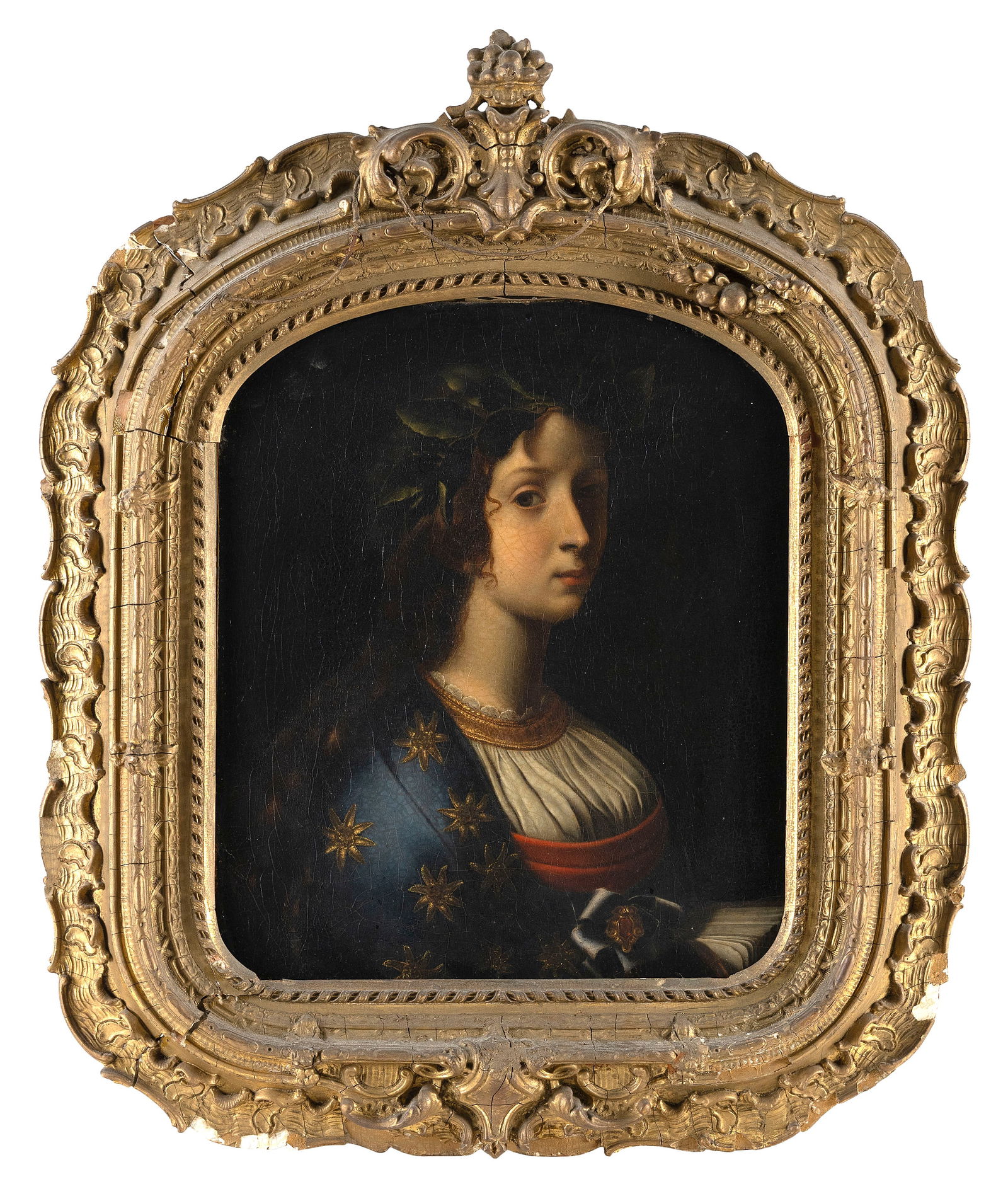 AFTER CARLO DOLCI (19th Century,), Copy of the artist's "Allegory of Poetry"., Oil on canvas, 14.75" (1 of 2)