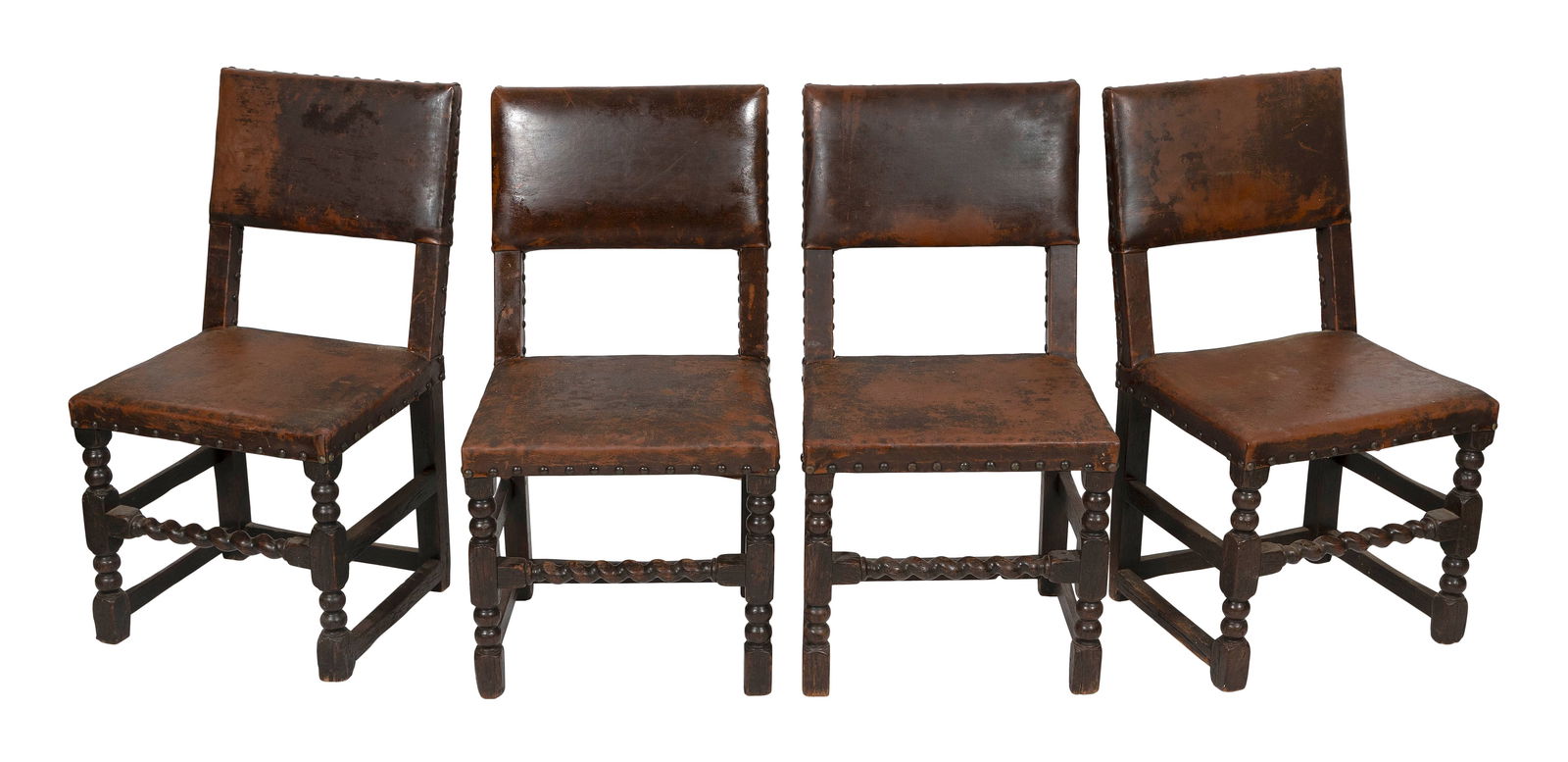 SET OF FOUR OAK SIDE CHAIRS 17th Century or Earlier Back heights 34". Seat heights 17.5". (1 of 1)