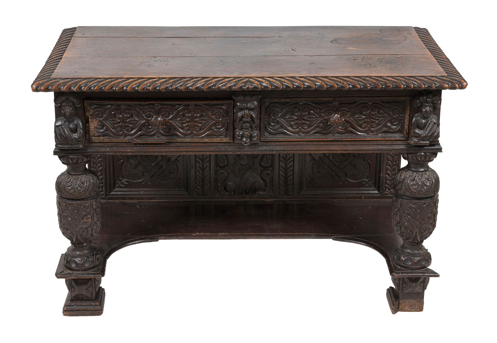 CONTINENTAL CARVED OAK SERVING TABLE 19th Century or Earlier Height 29". Width 45.5". Depth 23". (1 of 1)