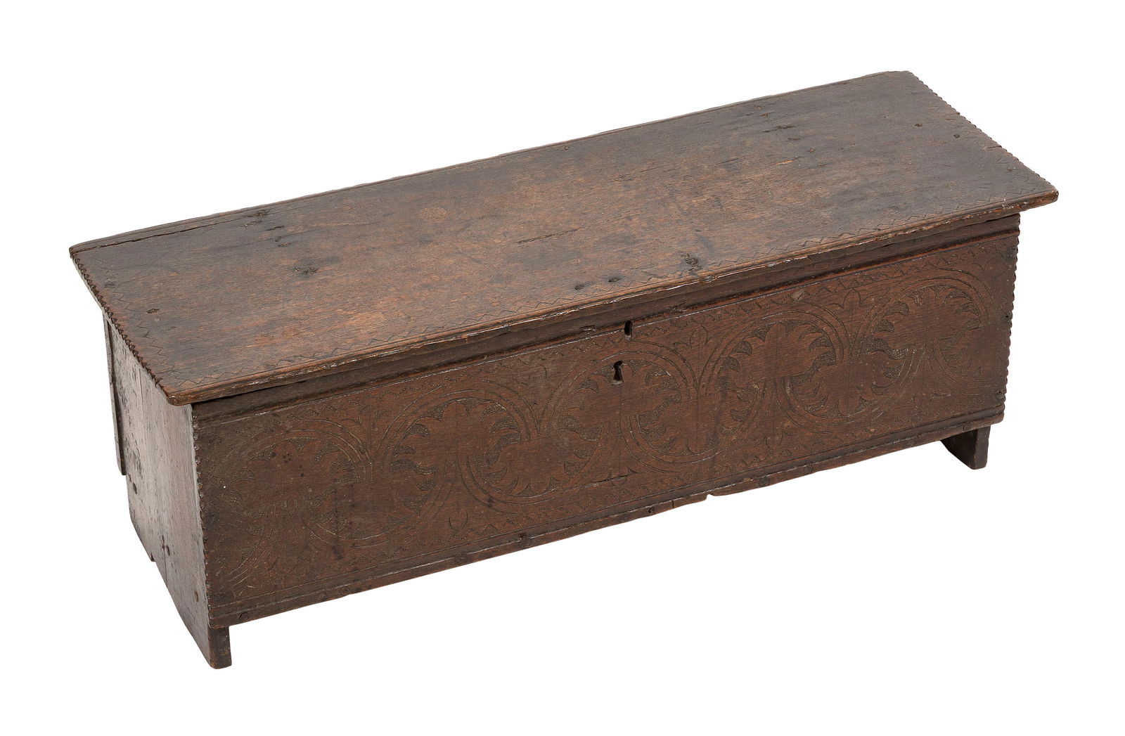 SMALL CARVED OAK CHEST, PROBABLY CONTINENTAL 17th/Early 18th Century Height 12.75". Width 35.5". (1 of 1)