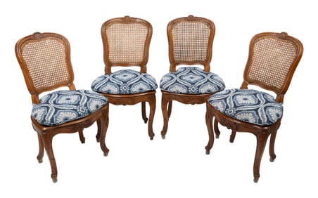 SET OF FOUR LOUIS XV PROVINCIAL SIDE CHAIRS France, Circa 1750 Back heights 36". Seat heights 18".