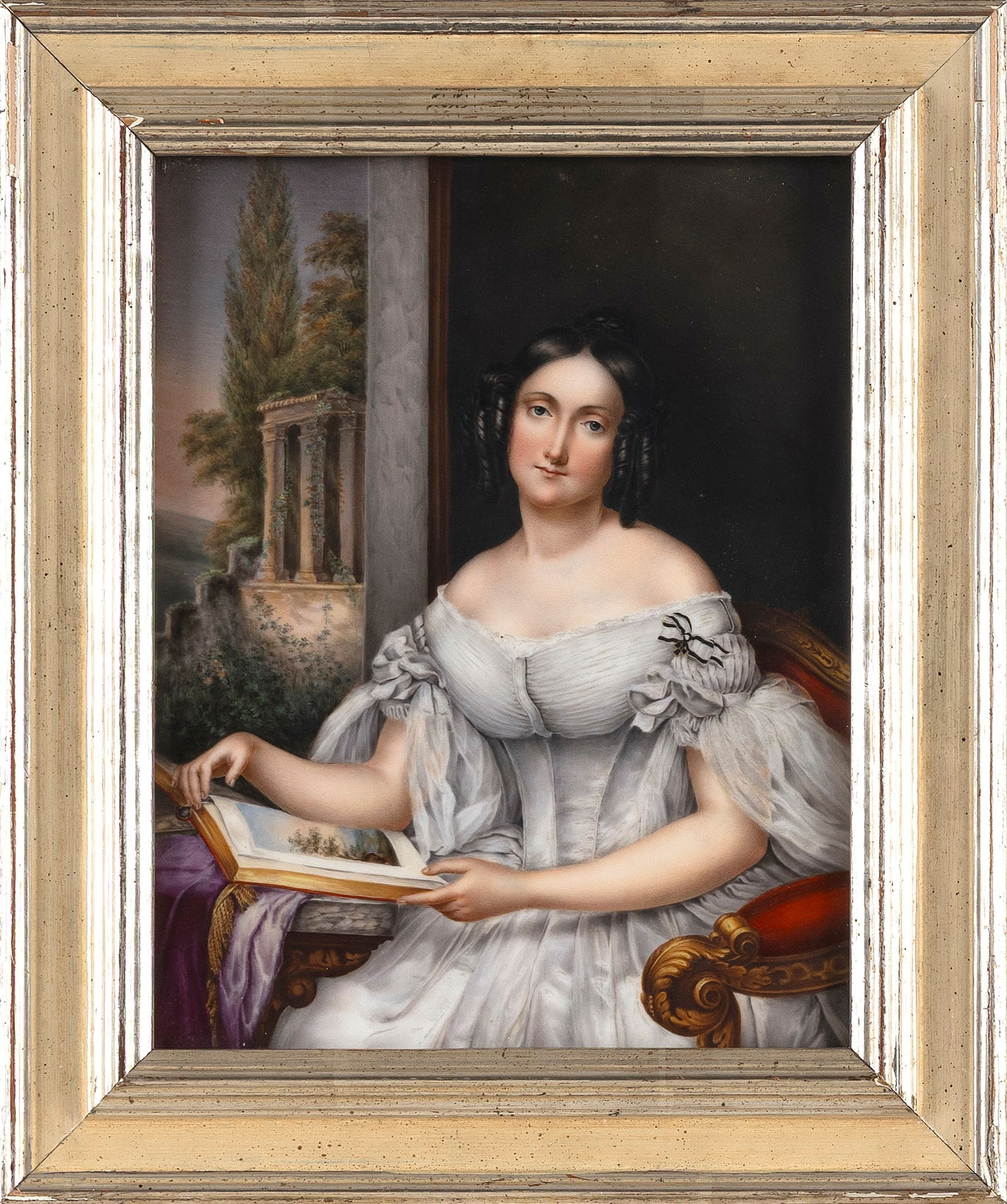 CONTINENTAL SCHOOL (19th Century,), A young woman holding an art book, with classical ruins in the (1 of 2)