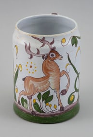 DELFT FAIENCE TANKARD 18th Century Height 6". Width 6.5".