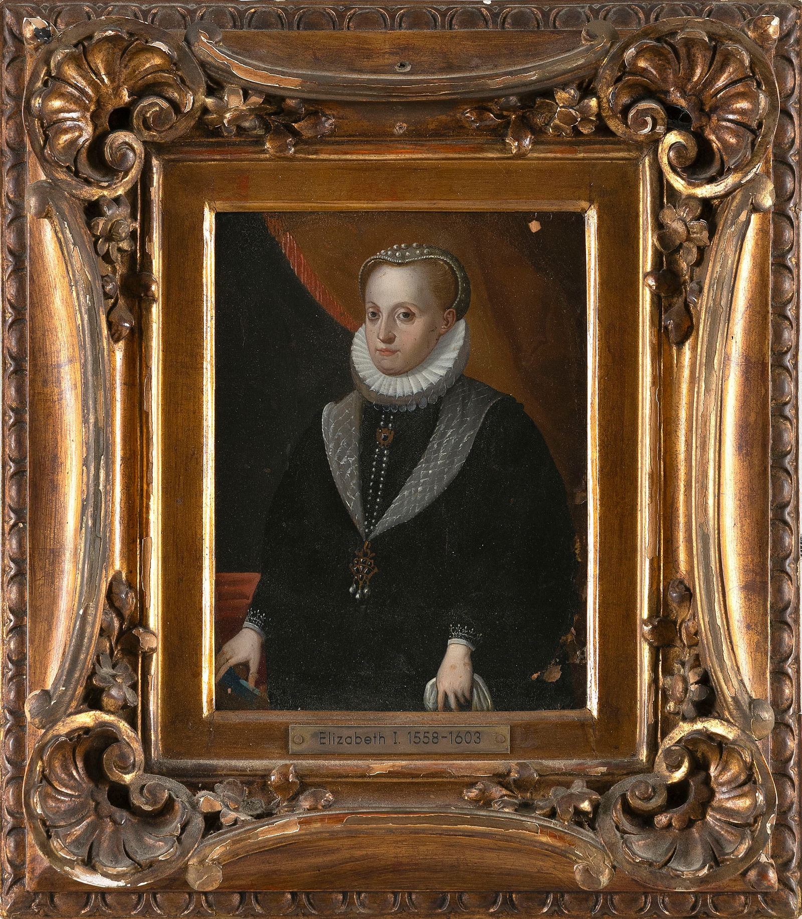 ENGLISH SCHOOL (19th Century,), Portrait of Elizabeth I., Oil on board, 7.25" x 5.5". Framed 13" x (1 of 2)