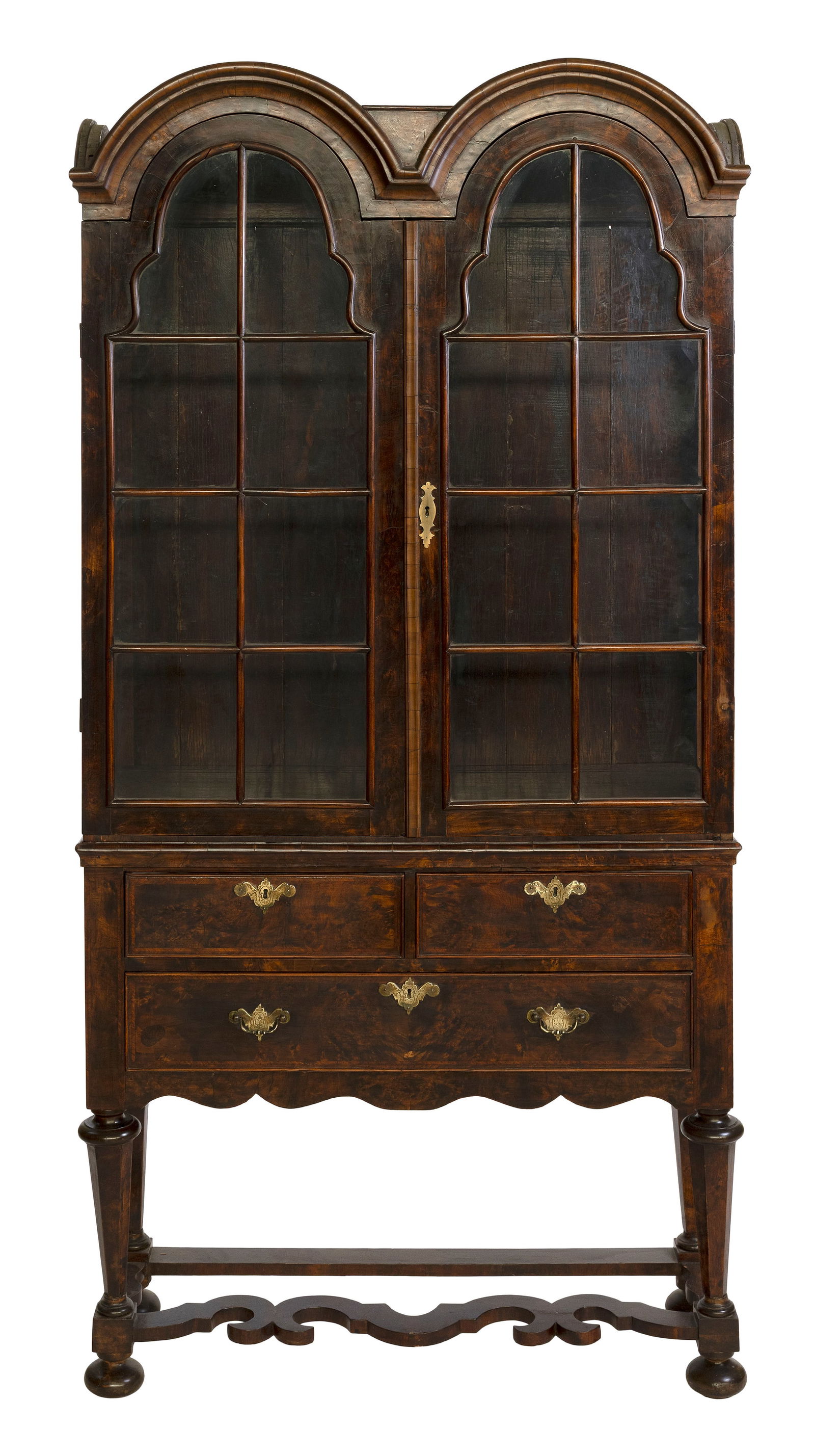 QUEEN ANNE-STYLE BURLED WALNUT VENEER CABINET 20th Century Height 79.5". Width 39". Depth 12". (1 of 1)