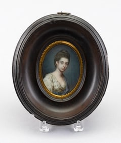 JAMES SCOULER (United Kingdom, 1740-1812), Portrait miniature on ivory of a lady against blue