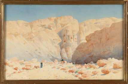 AUGUSTUS OSBORNE LAMPLOUGH (America/United Kingdom, 1877-1930), Figures in an arid landscape, likely