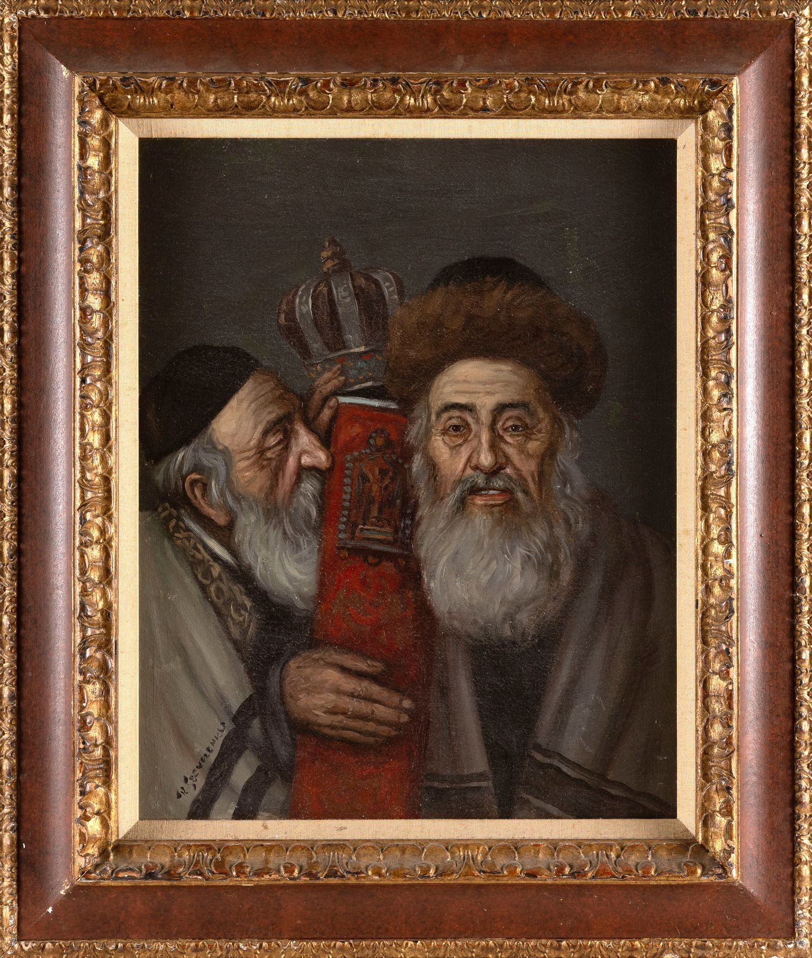 KONSTANTIN SZEWCZENKO (Poland, 1910-1991), Two rabbis., Oil on canvas, 20" x 16". Framed 28" x (1 of 2)
