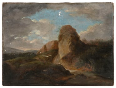 CONTINENTAL SCHOOL (19th Century,), Mountainous landscape., Oil on canvas, 16.75" x 22.5". Unframed.