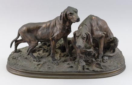AFTER PIERRE-JULES (P.J.) MENE (France, 19th Century), Two sporting dogs., Bronze, height 10". Width