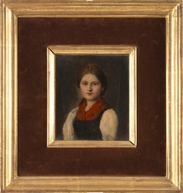 CONTINENTAL SCHOOL (19th Century,), Portrait of a young woman., Oil on board, 5.5" x 4.5". Framed