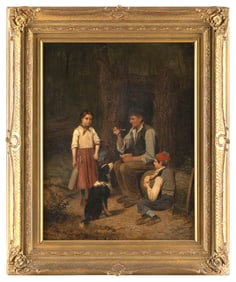 LOUIS SIMON CABAILLOT LASSALLE (France, 1808-1885), Three figures in a landscape, with their dog