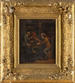 MANNER OF DAVID TENIERS THE YOUNGER (19th Century,), Tavern scene., Oil on copper, 8" x 6.25" sight.