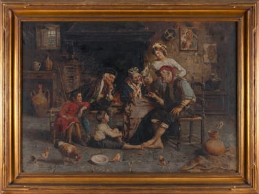 EUGENIO EDOUARDO ZAMPIGHI (Italy, 1859-1944), Interior scene with figures gathered around a