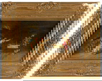 INTERIOR SCENE AFTER JEHAN GEORGES VIBERT (FRANCE, 1840-1902) Print, 11" x 15.5". Framed.