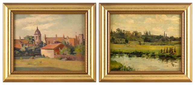CONTINENTAL SCHOOL (19th Century,), Two landscapes with village buildings, likely by the same
