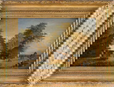 ALEXANDRE-GABRIEL DECAMPS (France/America, 1803-1860), Farmyard scene., Oil on panel, 8.75" x 13.5".