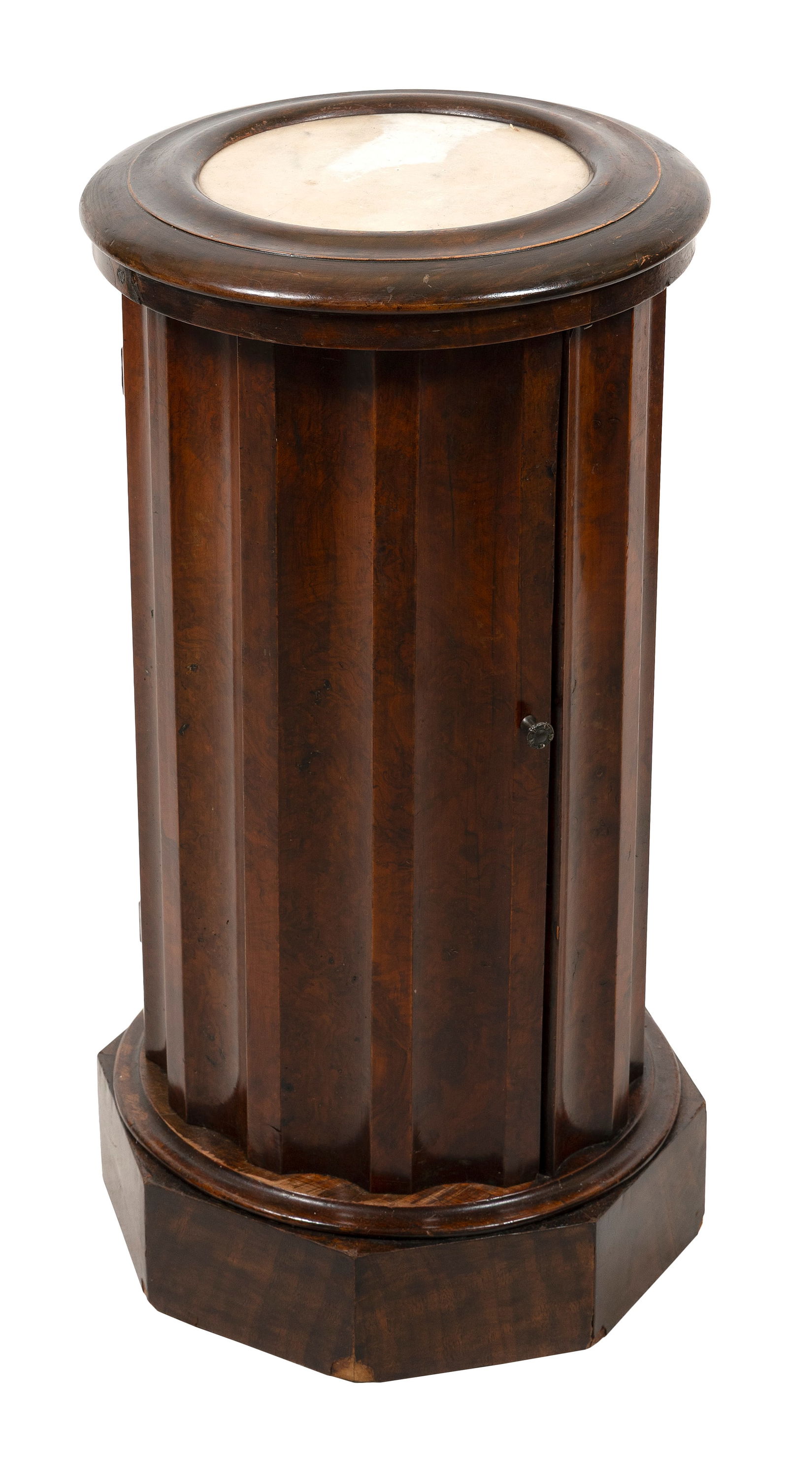 FRENCH EMPIRE WALNUT CYLINDRICAL CUPBOARD Circa 1815 Height 30". Top diameter 15". (1 of 1)