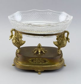 FRENCH EMPIRE-STYLE GILT BRASS AND GLASS CENTERPIECE 20th Century Height 10.25". Width 11.75". Depth