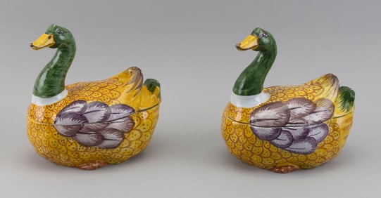 PAIR OF DELFT FAIENCE DUCK TUREENS (18th Century)